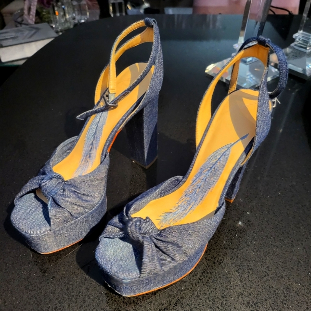 Denim platform heels
